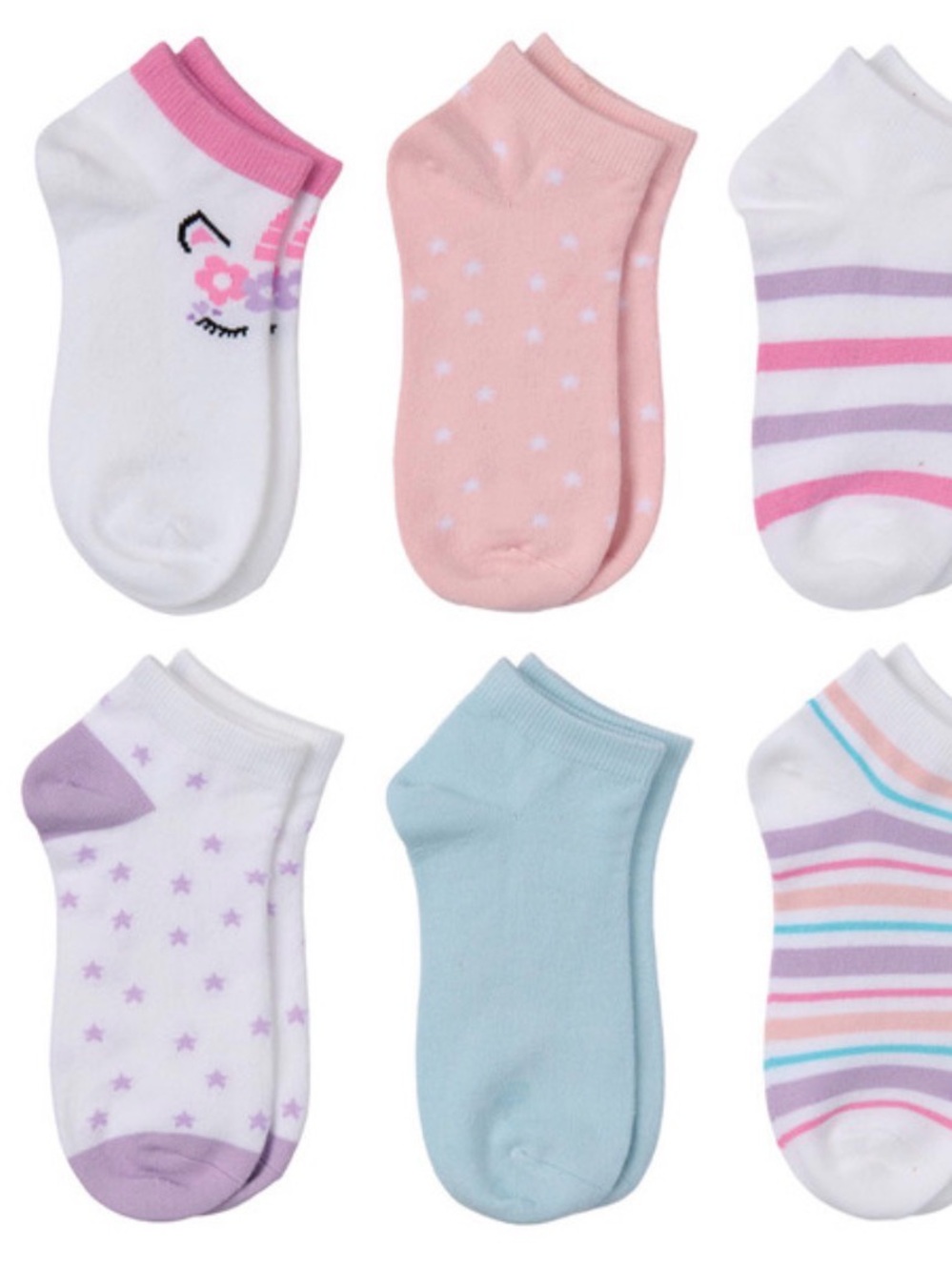 Lily & Dan/ L&D Girls 6pk Socks - No Show Blue/ Pink Size L